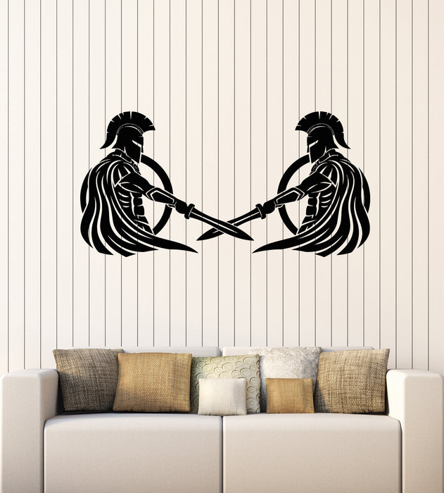 Vinyl Wall Decal Spartans Silhouette Warriors Symbol Sword Shield Stickers Mural (g7407)