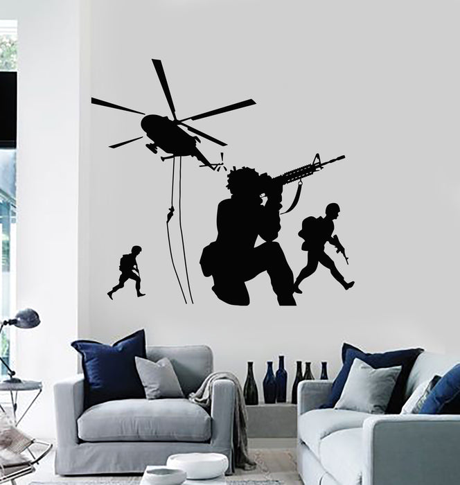 Vinyl Wall Decal Military Soldiers With Guns Weapon Firearm Stickers Mural (g7559)