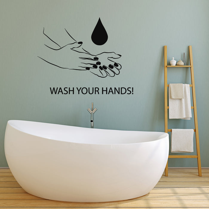 Vinyl Wall Decal Bathroom Hygiene Words Wash Your Hands Stickers Mural (g3306)