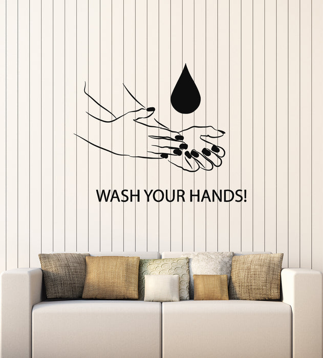 Vinyl Wall Decal Bathroom Hygiene Words Wash Your Hands Stickers Mural (g3306)