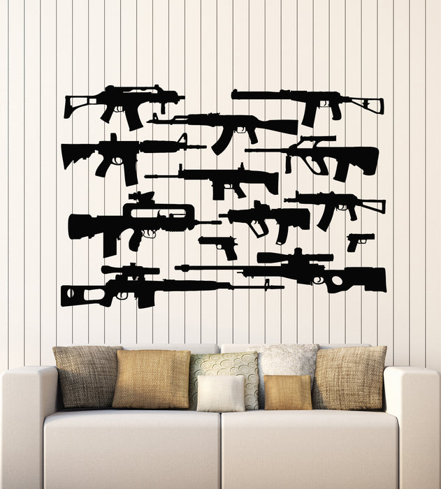 Vinyl Wall Decal Weapons Collection Military Automatic Pistol Stickers Mural (g5712)