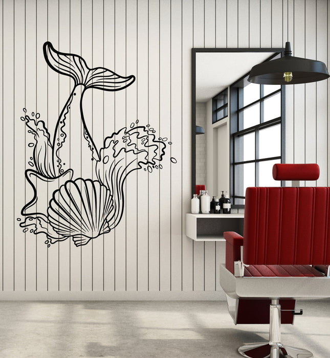 Vinyl Wall Decal Wave Shells Fish Tail Sea Ocean Marine Style Stickers Mural (g6308)