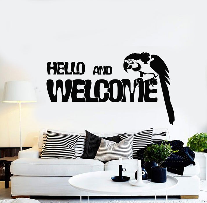 Vinyl Wall Decal Bird Parrot Hello And Welcome Home Decor Stickers Mural (g1023)
