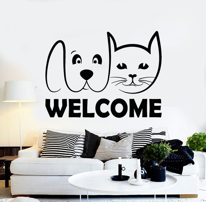 Vinyl Wall Decal Welcome Pet Shop Cat Dog Grooming Animal Decor Stickers Mural (g2729)