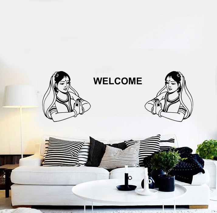 Vinyl Wall Decal Welcome Sweet Home Indian Woman Living Room Stickers Mural (g4425)