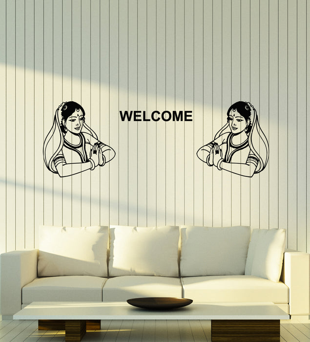 Vinyl Wall Decal Welcome Sweet Home Indian Woman Living Room Stickers Mural (g4425)