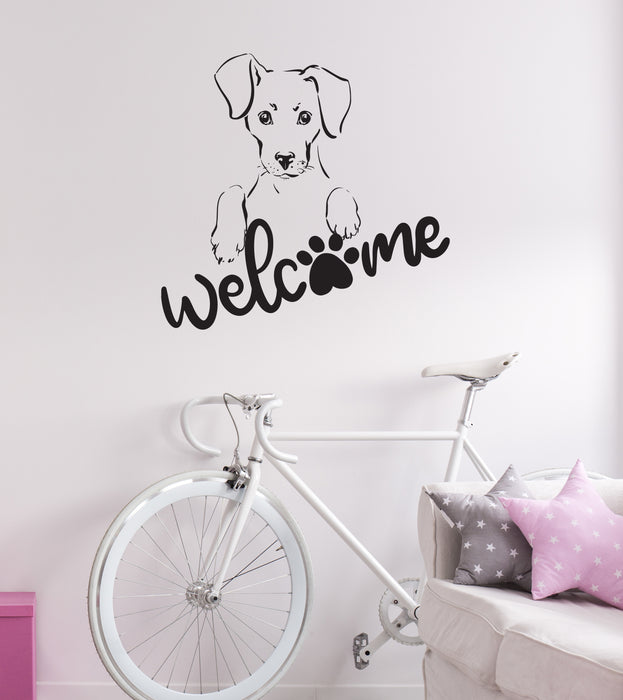 Welcome Vinyl Wall Decal Decor for Pet Shops Girls Room Grooming Lettering Puppy Stickers Mural (k016)