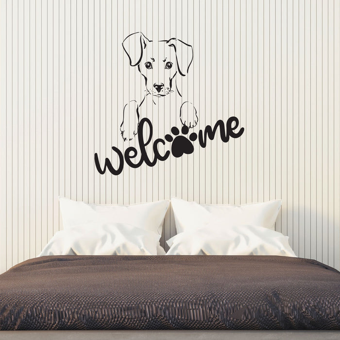 Welcome Vinyl Wall Decal Decor for Pet Shops Girls Room Grooming Lettering Puppy Stickers Mural (k016)