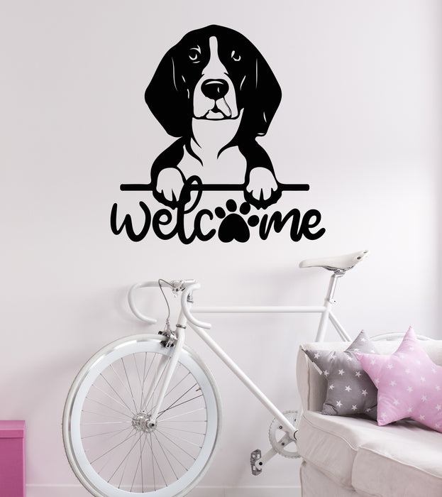 Welcome Vinyl Wall Decal Puppy Grooming Pets Shop Beauty Salon Stickers Mural (k061)