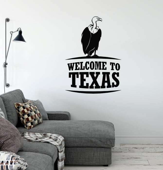 Welcome to Texas Vinyl Wall Decal Lettering Vulture Bird Stickers Mural (k102)