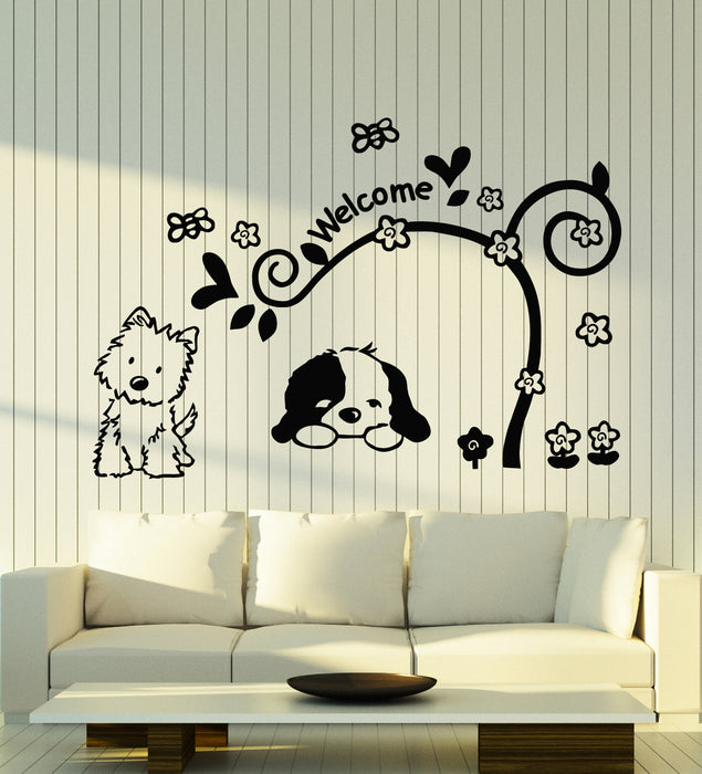 Vinyl Wall Decal Welcome Lettering Home Interior Dogs Stickers Mural (g5473)