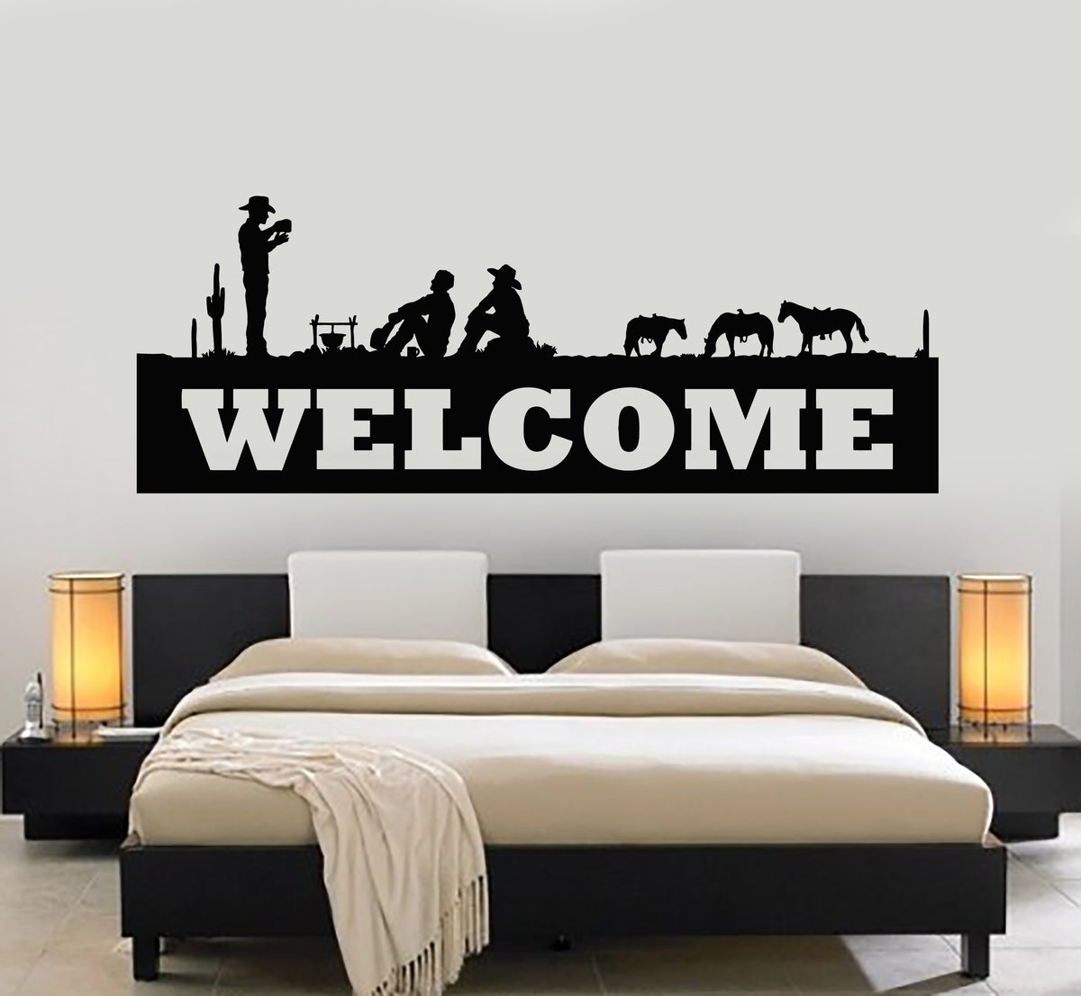 Vinyl Wall Decal Welcome Lettering Western Cowboys Horse Stickers Mura ...