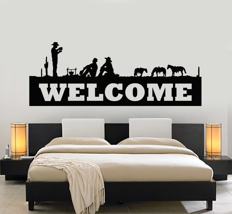 Vinyl Wall Decal Welcome Lettering Western Cowboys Horse Stickers Mural (g7399)