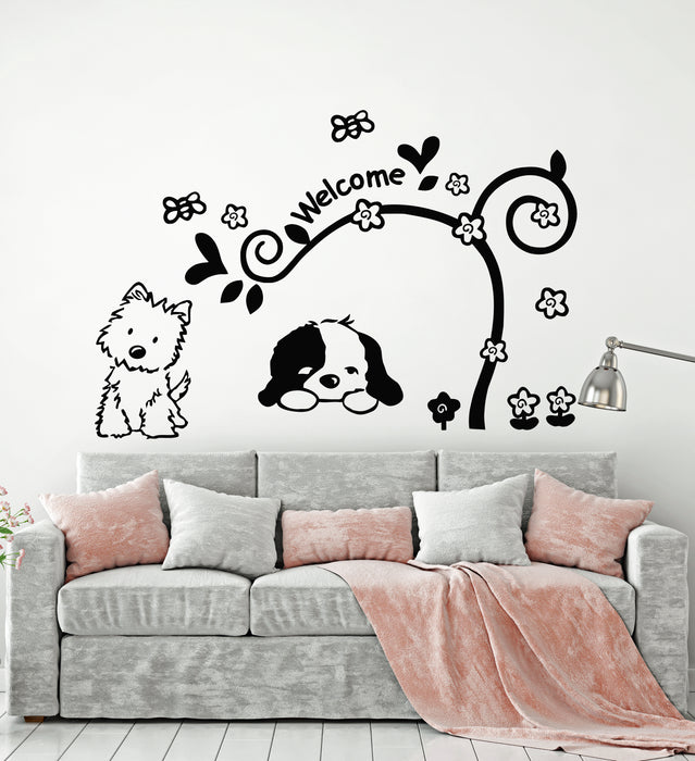 Vinyl Wall Decal Welcome Lettering Home Interior Dogs Stickers Mural (g5473)