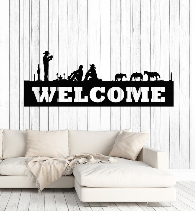 Vinyl Wall Decal Welcome Lettering Western Cowboys Horse Stickers Mural (g7399)