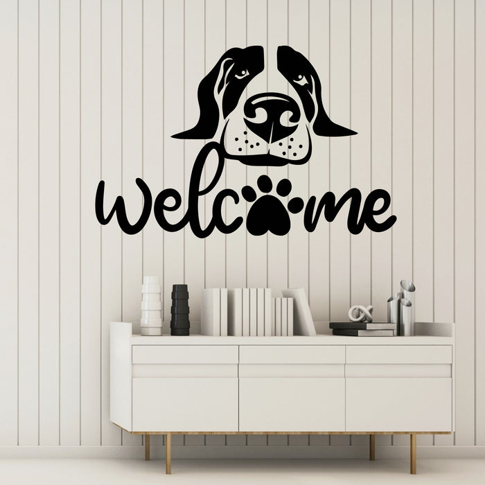 Welcome Vinyl Wall Decal Inscription Funny Dog Decor for Pets Store Stickers Mural (k152)