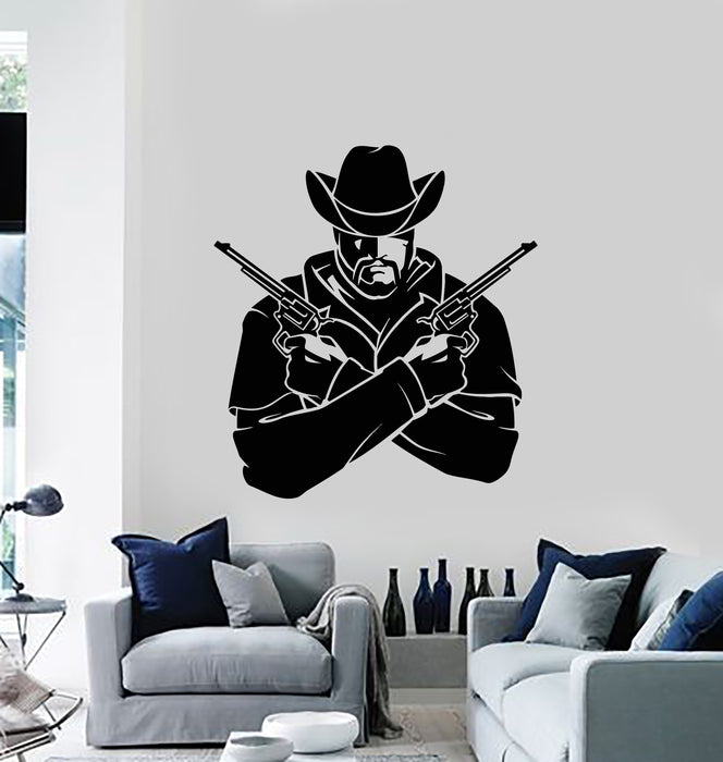 Vinyl Wall Decal Wild West Cowboy With Gun Texas Western Decor Stickers Mural (g634)