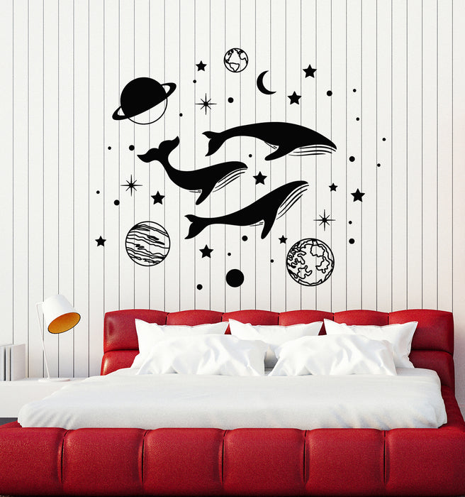 Vinyl Wall Decal Whale Marine Animals Planets Stars Child Room Stickers Mural (g4828)