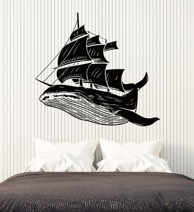 Vinyl Wall Decal Whale Fish Ship Sea Weaves Marine Kids Decor Stickers Mural (g7227)