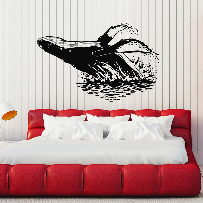 Vinyl Wall Decal Big Blue Whale Sea Ocean Style Waves Decor Stickers Mural (g8314)