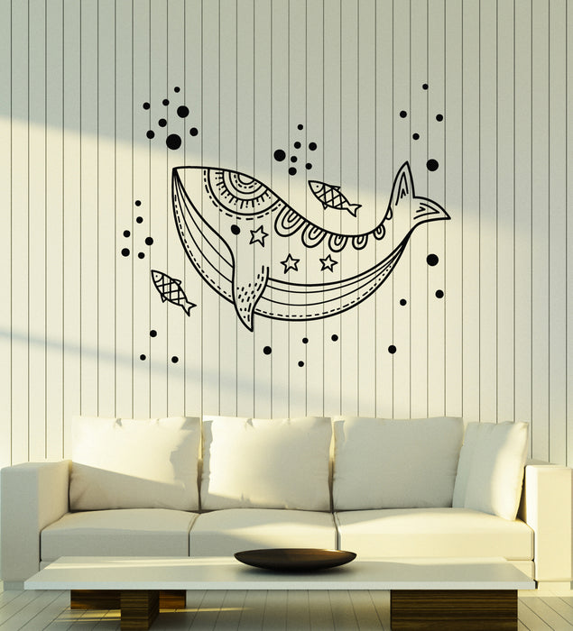 Vinyl Wall Decal Cartoon Whale Marine Sea Bubbles Coloring Pages Stickers Mural (g7294)
