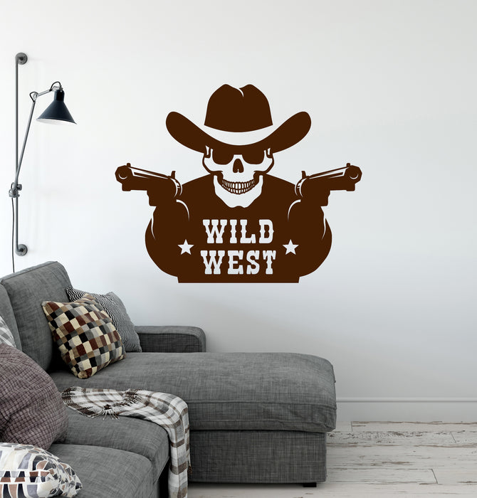 Vinyl Wall Decal Wild West Cowboy Skeleton Skull Guns Stickers Mural (ig6409)