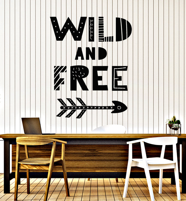 Vinyl Wall Decal Lettering Wild And Free Arrow Ethnic Art Stickers Mural (g2566)