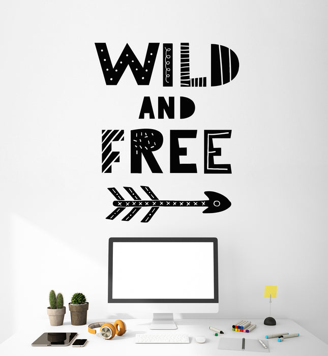 Vinyl Wall Decal Lettering Wild And Free Arrow Ethnic Art Stickers Mural (g2566)