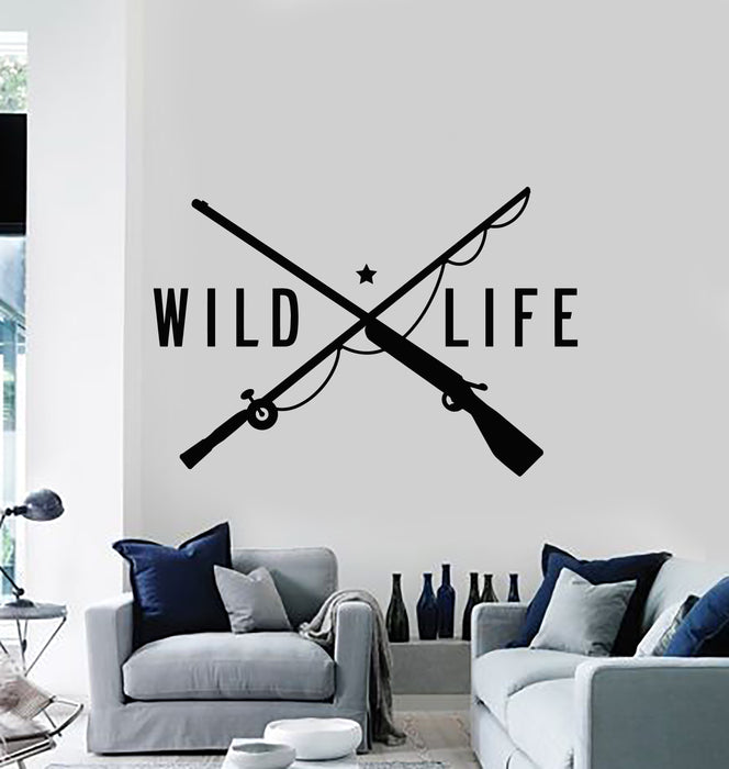 Vinyl Wall Decal Wild Life Gun Fishing Rod Hunting Store Decor Stickers Mural (g961)