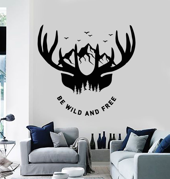 Vinyl Wall Decal Be Wild And Free Deer Hunt Mountain Man Cave Stickers Mural (g630)