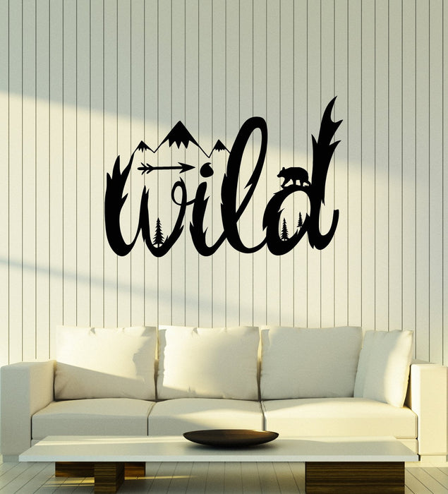 Wild Vinyl Wall Decal Lettering Word Nature Trees Mountains Animals Stickers Mural (ig5317)