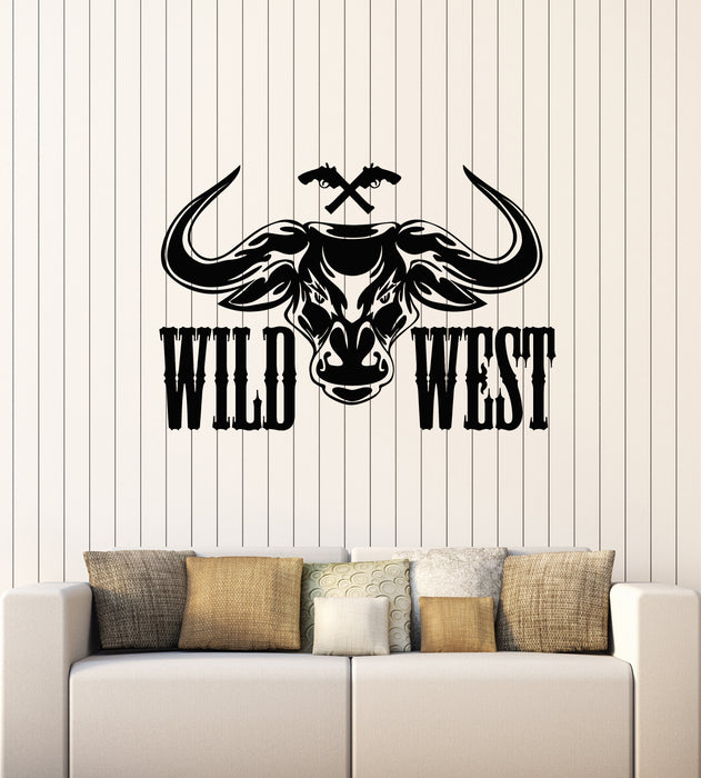 Vinyl Wall Decal Wild West Gun Bull Head Texas Rodeo Stickers Mural (g1706)