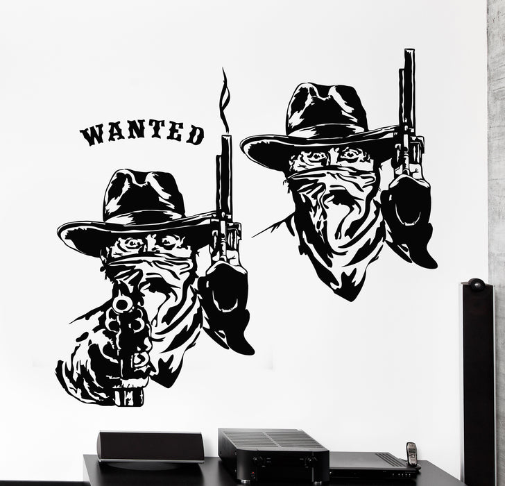 Vinyl Wall Decal Wild West Texas Wanted Cowboy Thugs Guns Stickers Mural (g226)