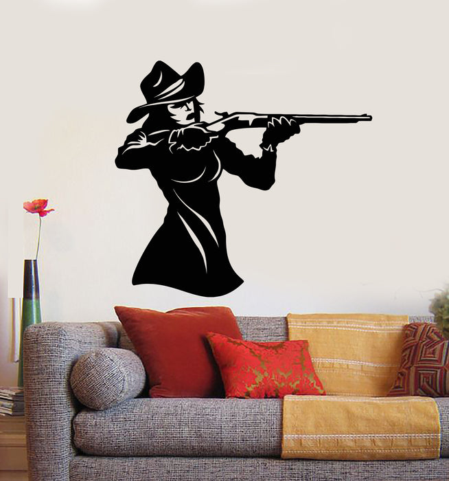 Vinyl Wall Decal Wild West Sexy Girl With Gun Bandit Texas Stickers Mural (g295)