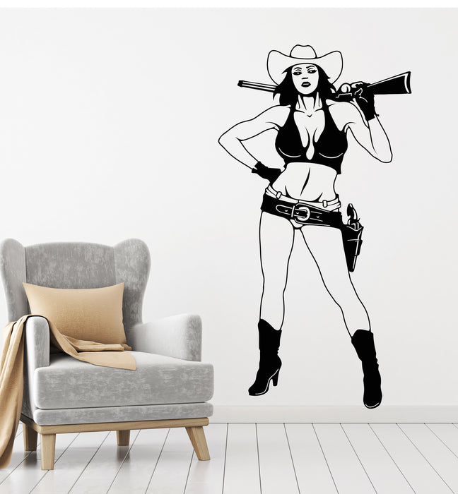 Vinyl Wall Decal Texas Wild West Sexy Girl With Gun Cowgirl Stickers Mural (g1069)