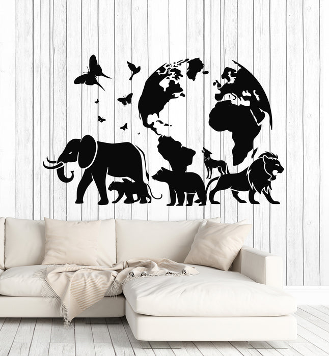 Vinyl Wall Decal Elephant Bear Wolf Lion Wild Animals Butterflies Earth Stickers Mural (g7675)