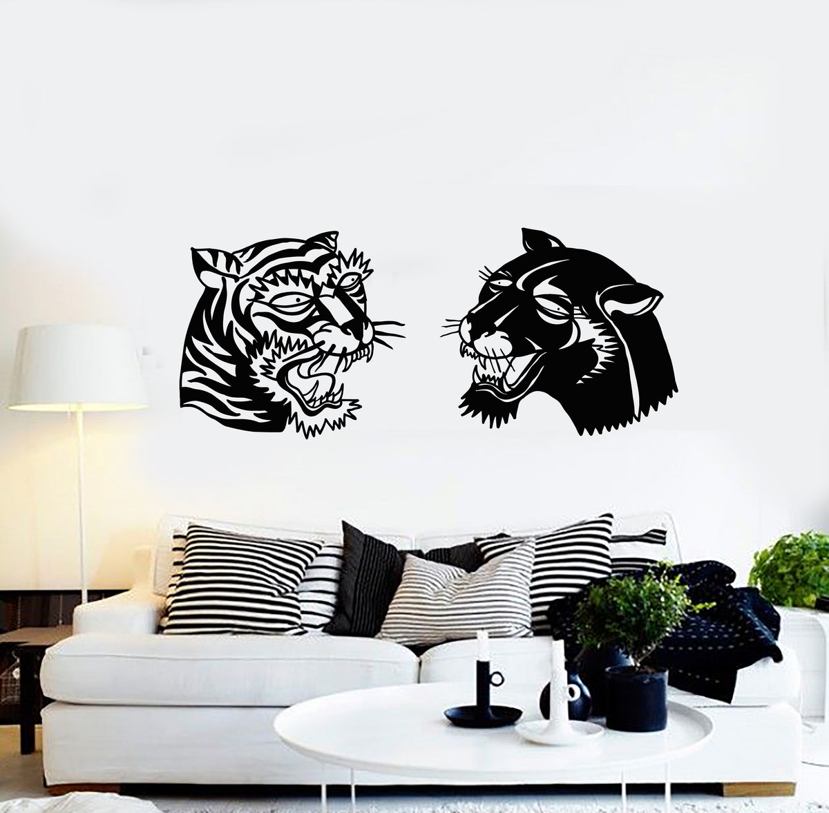 Vinyl Wall Decal Wild Animals Two Cats Head Panther Tiger Stickers Mur ...