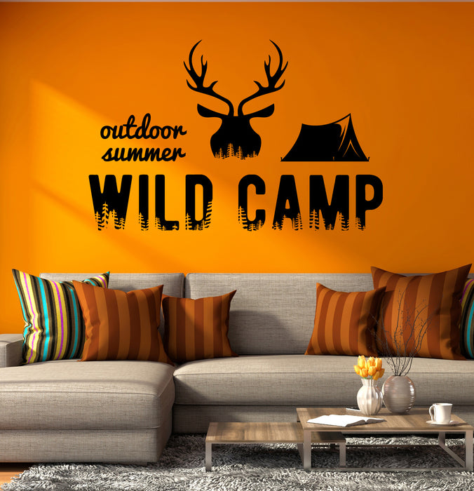 Outdoor Summer Wild Camp Vinyl Wall Decal Tent Elk Tourism Lettering Stickers Mural (k088)