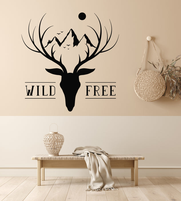 Vinyl Wall Decal Wild And Free Deer Hunt Mountain Man Decor Stickers Mural (g5843)