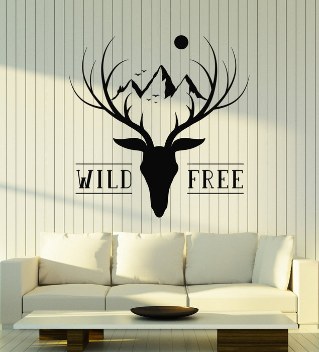 Vinyl Wall Decal Wild And Free Deer Hunt Mountain Man Decor Stickers Mural (g5843)