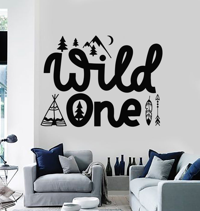 Vinyl Wall Decal Wild One Phrase Words Nature Night Moon Camp Stickers Mural (g4997)