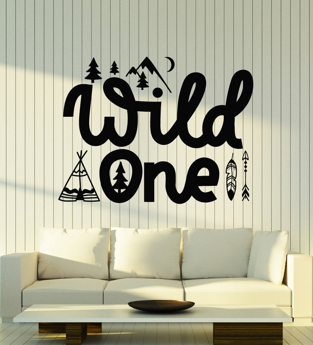 Vinyl Wall Decal Wild One Phrase Words Nature Night Moon Camp Stickers Mural (g4997)