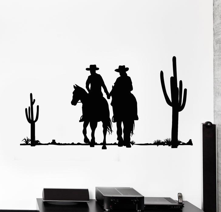 Vinyl Wall Decal Couple Cowboys Romance Rider Horse Wild West Stickers Mural (g5925)