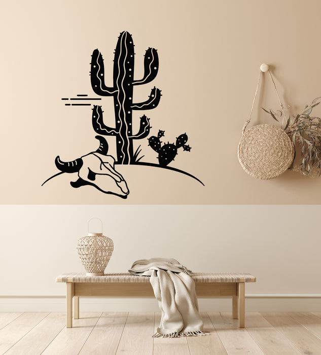 Vinyl Wall Decal Desert Landscape Cactuses Canyon Skull Bones Stickers Mural (g7123)