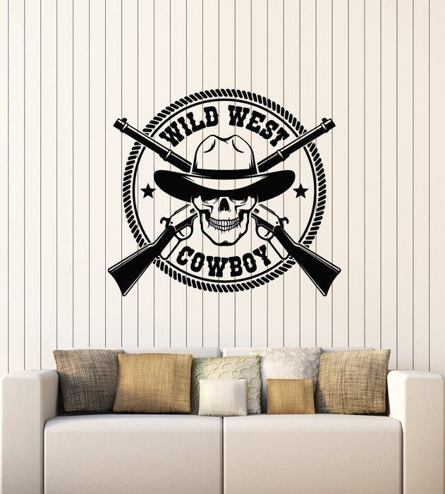 Vinyl Wall Decal Wild West Texas Cowboy Skull Guns Boys Room Stickers Mural (g5005)