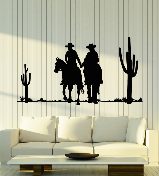 Vinyl Wall Decal Couple Cowboys Romance Rider Horse Wild West Stickers Mural (g5925)