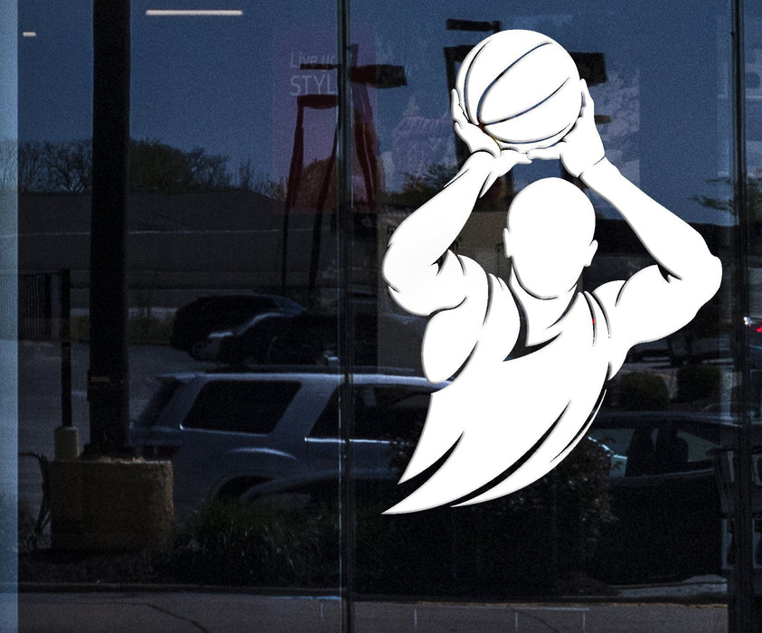 Window Vinyl Wall Decal Basketball Player Silhouette Ball Sports Room Art Stickers Mural (ig5449w)