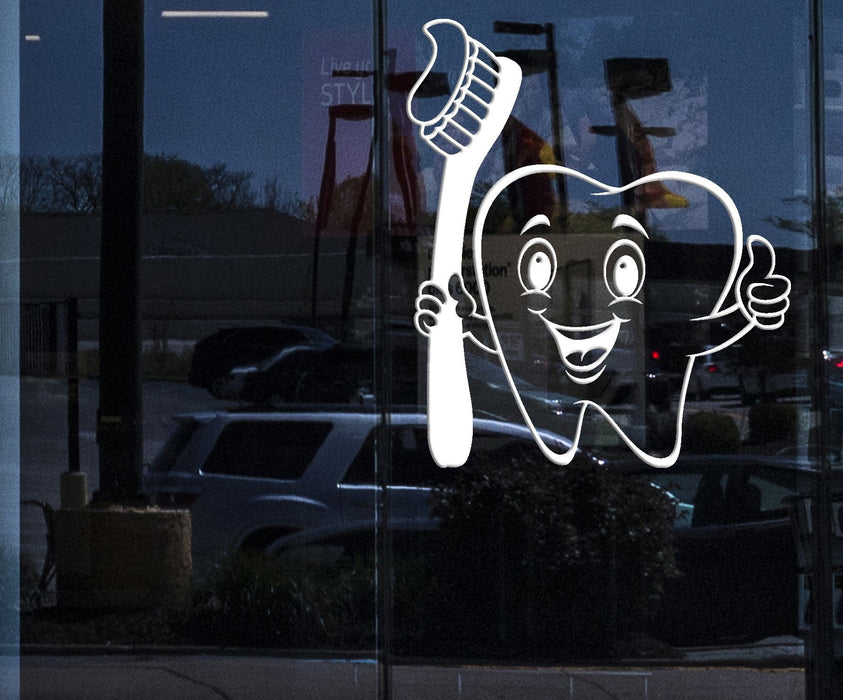 Window Sign Vinyl Wall Decal Positive Cartoon Tooth Toothbrush Dental Care Stickers (2209igw)