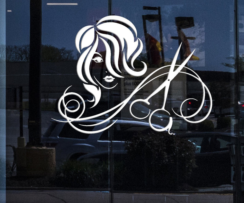 Window Sign for Business Vinyl Wall Decal Hairdressing Salon Haircut Scissors Hairstyle Stickers (2231igw)