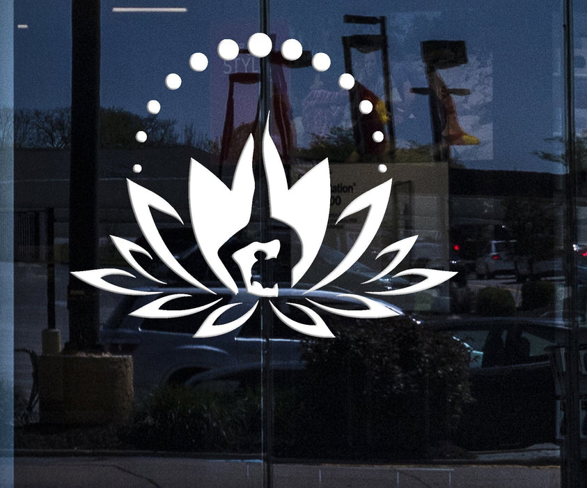 Window Sign for Business Vinyl Wall Decal Flower Lotus Yoga Center Logo Meditation Girl Pose Stickers (2327igw)